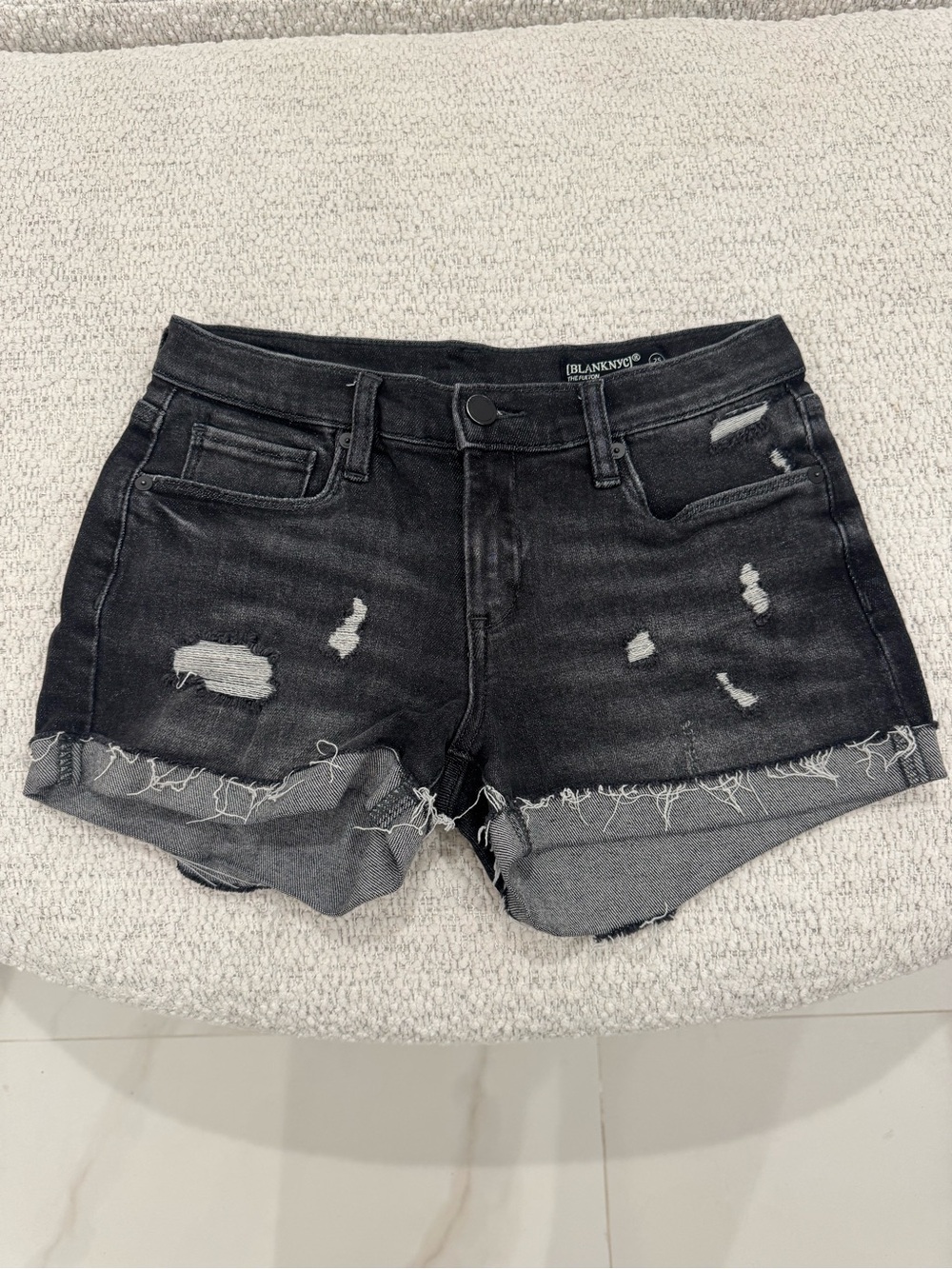 Blank NYC Washed Black Distressed Denim Cutoff Shorts